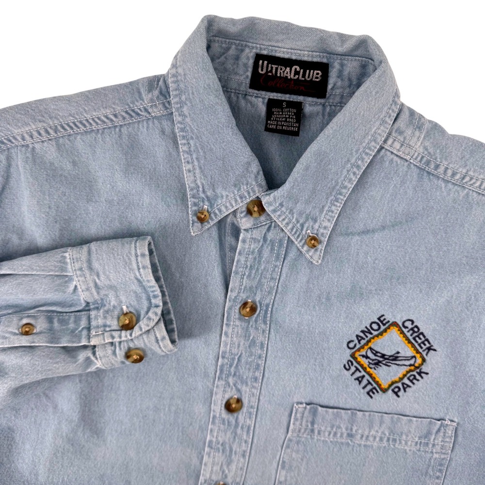 Vintage UltraClub Denim Shirt Small Blue 8960 Canoe Creek State Park Embroidered